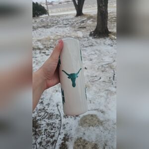 White Glitter Longhorn Tumbler - Teal Accents